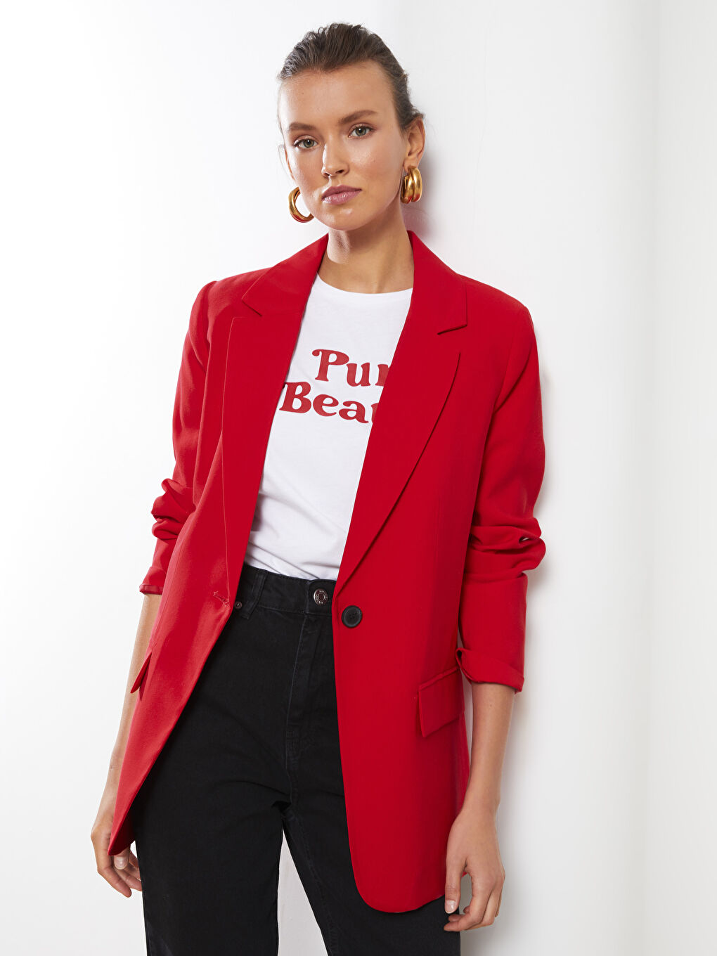 Buttoned Regular Long Sleeve Women's Blazer Jacket-1