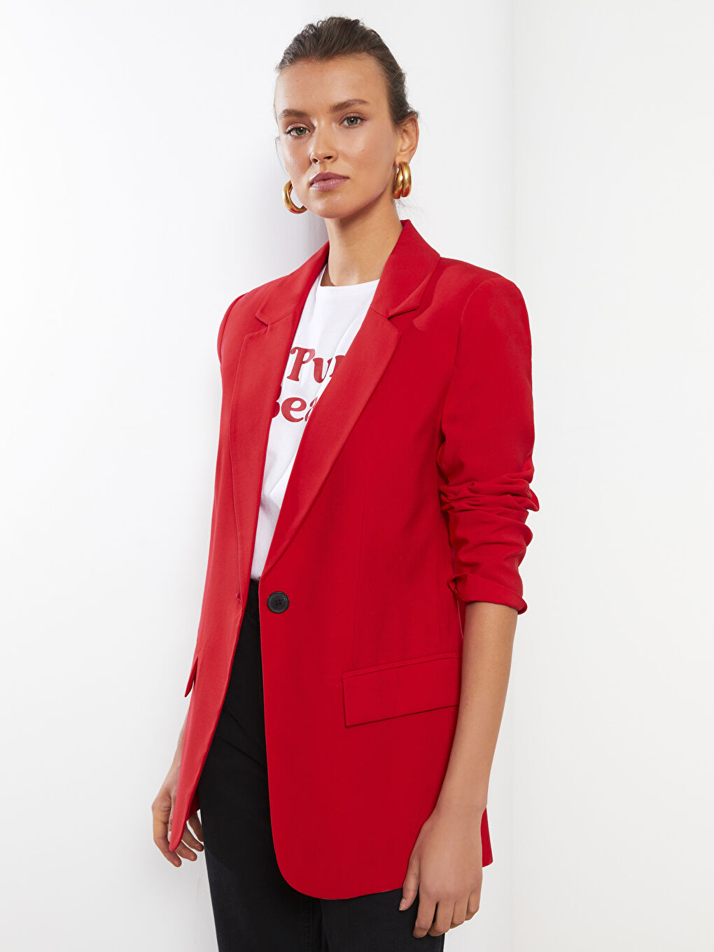 Buttoned Regular Long Sleeve Women's Blazer Jacket-2