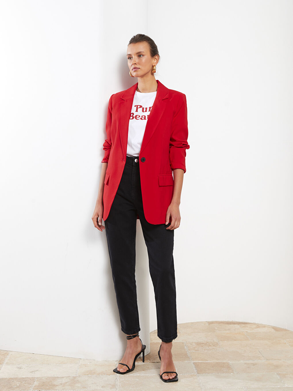 Buttoned Regular Long Sleeve Women's Blazer Jacket-3