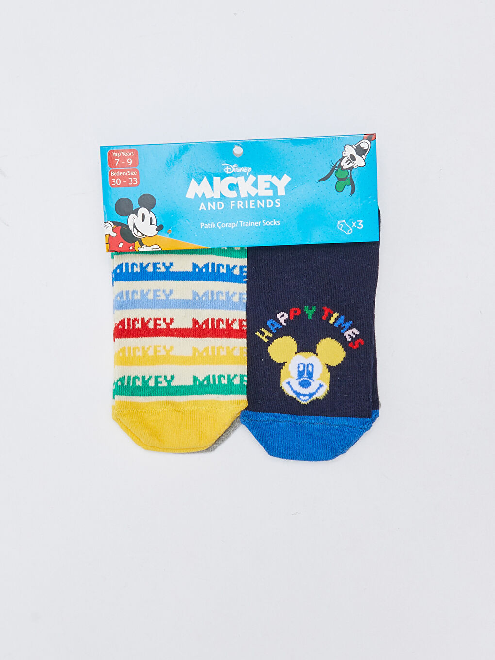 Karışık Mickey Mouse Desenli Erkek Çocuk Patik Çorap 3'lü