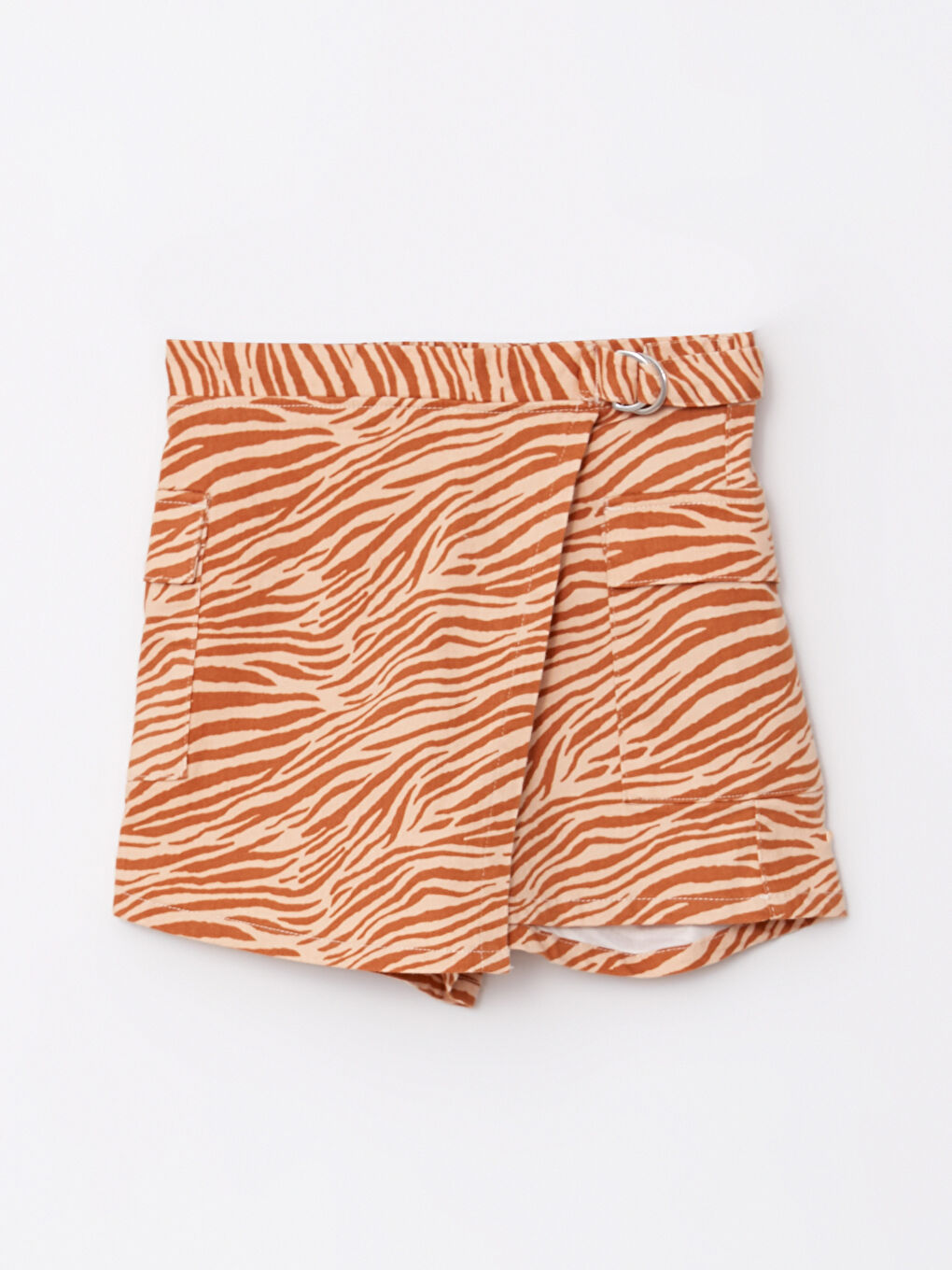 Karışık Beli Lastikli Desenli Gabardin Kız Çocuk Şort Etek