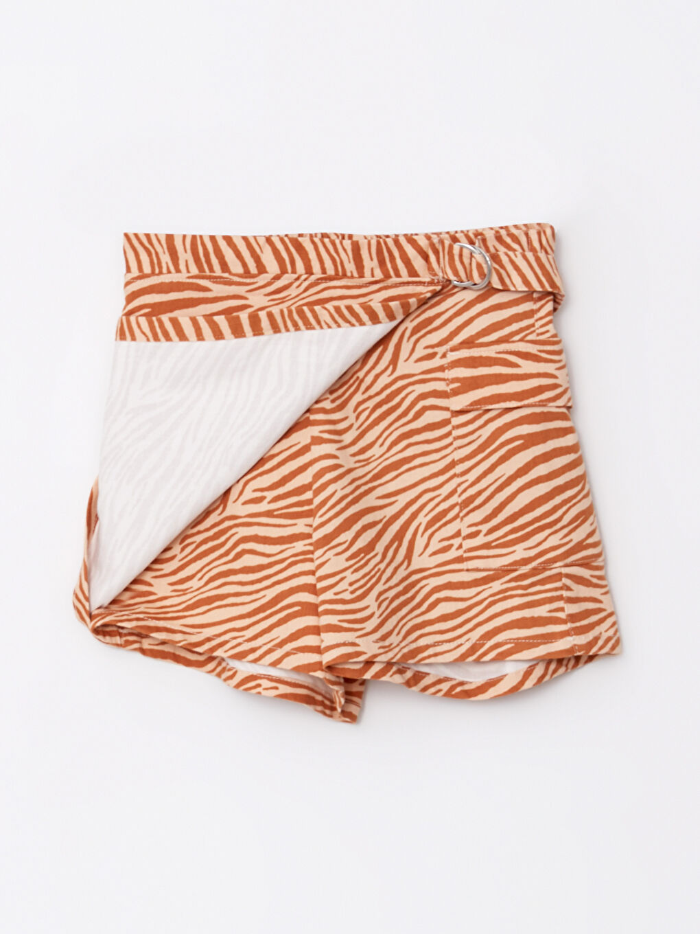 Karışık Beli Lastikli Desenli Gabardin Kız Çocuk Şort Etek-1