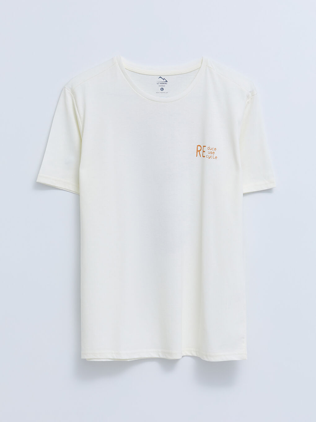 Ekru Bisiklet Yaka Kısa Kollu Baskılı Erkek Tişört-5