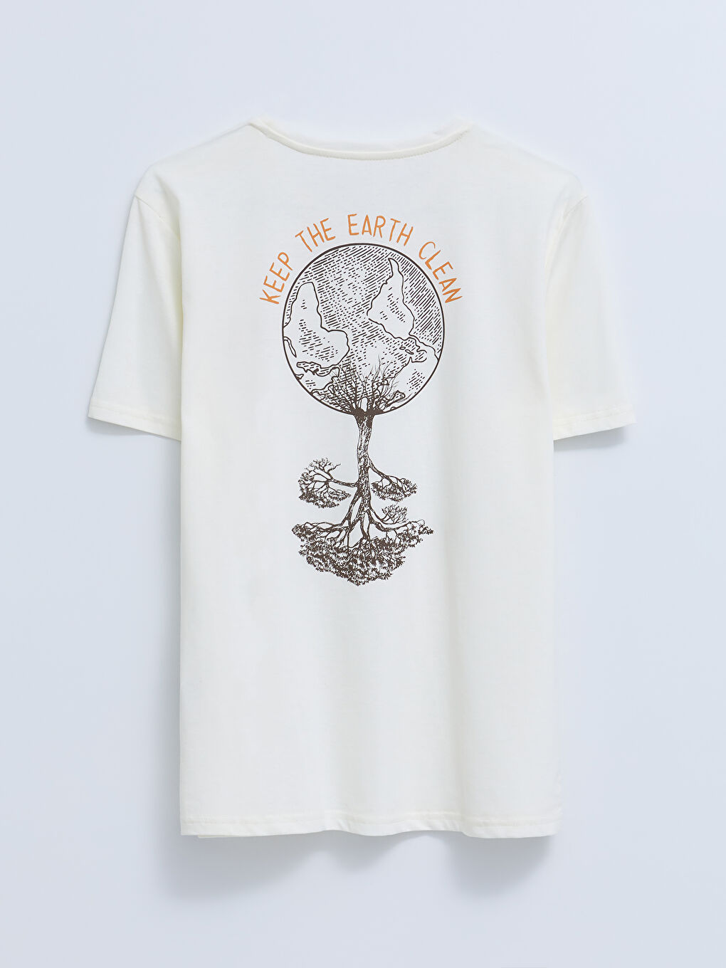 Ekru Bisiklet Yaka Kısa Kollu Baskılı Erkek Tişört-6