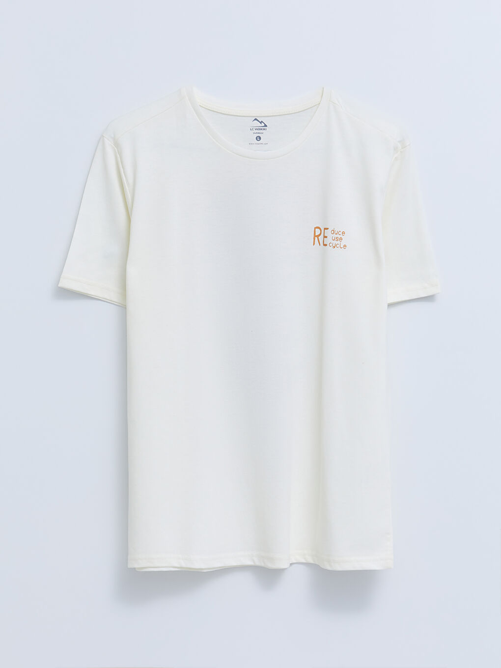 Ekru Bisiklet Yaka Kısa Kollu Baskılı Erkek Tişört-5