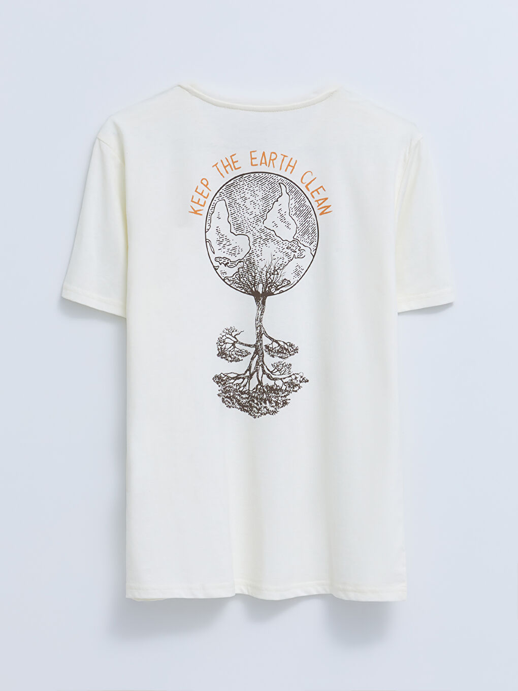 Ekru Bisiklet Yaka Kısa Kollu Baskılı Erkek Tişört-6