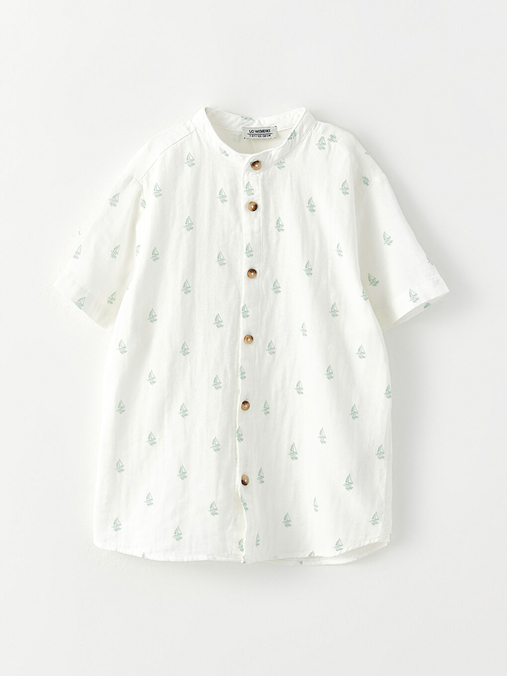 Yeşil Hakim Yaka Desenli Kısa Kollu Erkek Çocuk Gömlek