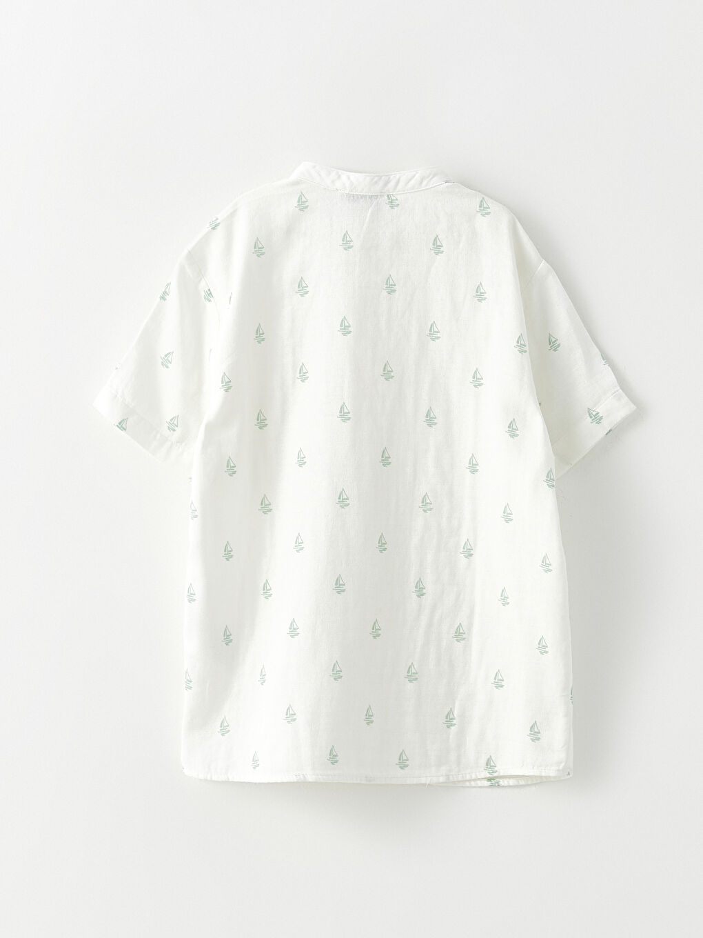 Yeşil Hakim Yaka Desenli Kısa Kollu Erkek Çocuk Gömlek-1