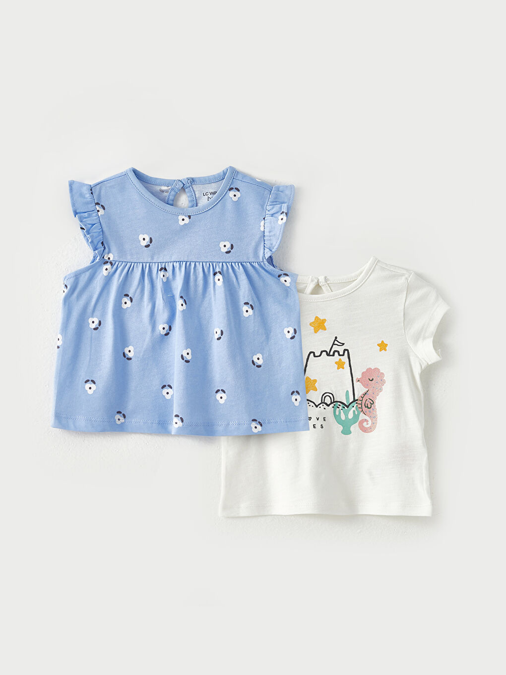 Tricou Bebeluși Fete Guler Rotund Mânecă Scurtă Imprimat 2 Bucăți