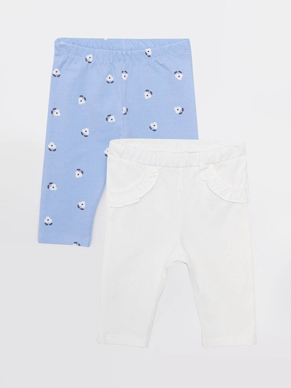Mavi Beli Lastikli Pamuklu Kız Bebek Tayt 2'li