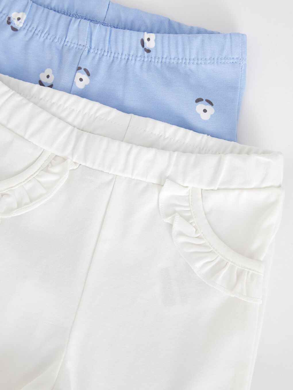 Mavi Beli Lastikli Pamuklu Kız Bebek Tayt 2'li-3