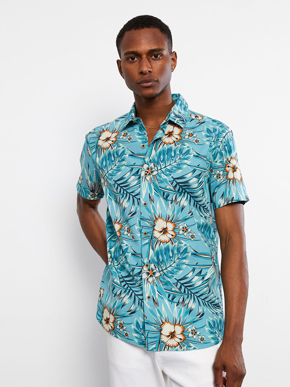 Mavi Regular Fit Kısa Kollu Desenli Poplin Erkek Gömlek-1