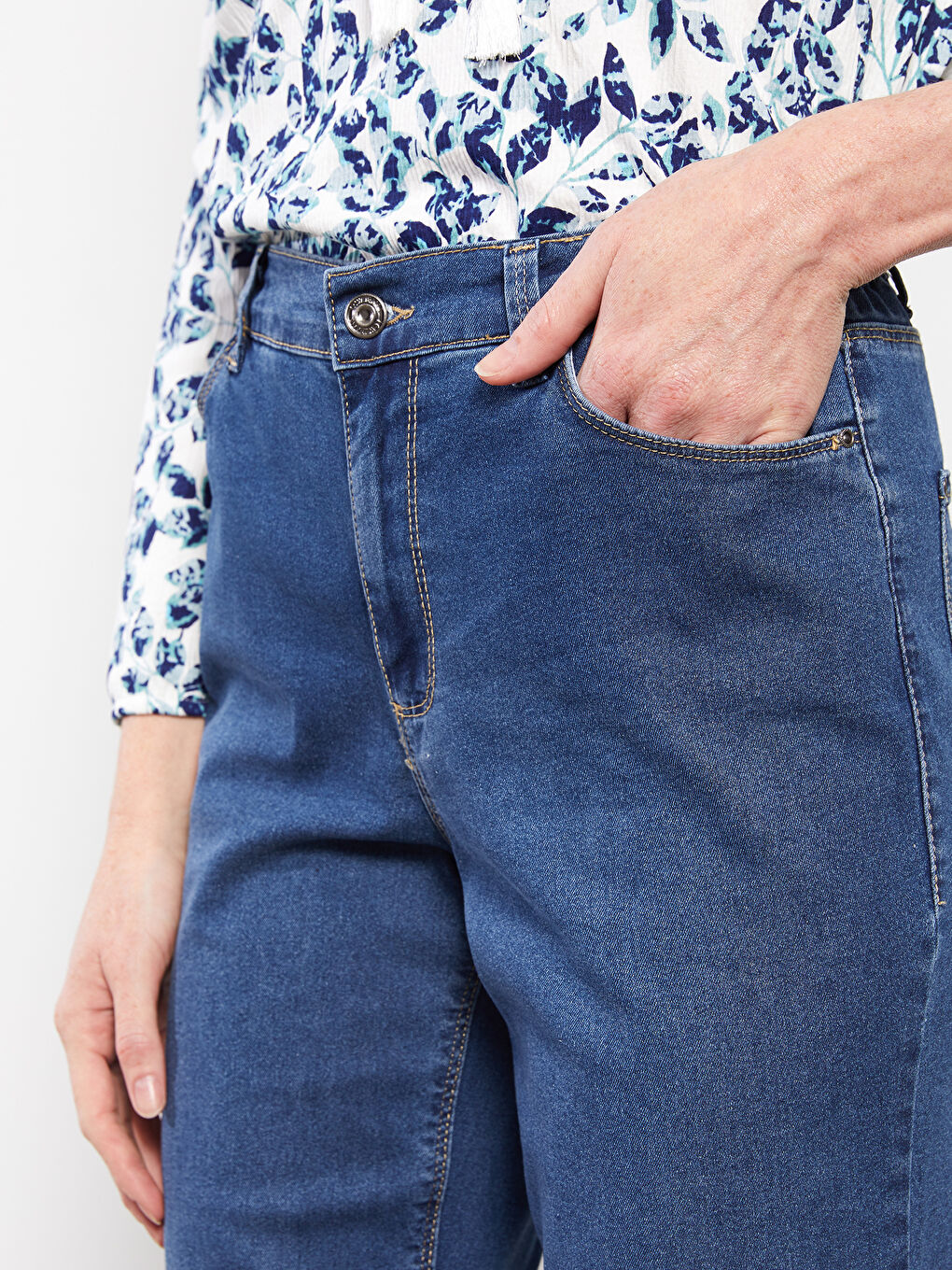 Elastic Waist Mercury Skinny Fit Straight Pocket Detailed Women's Jean Trousers-2