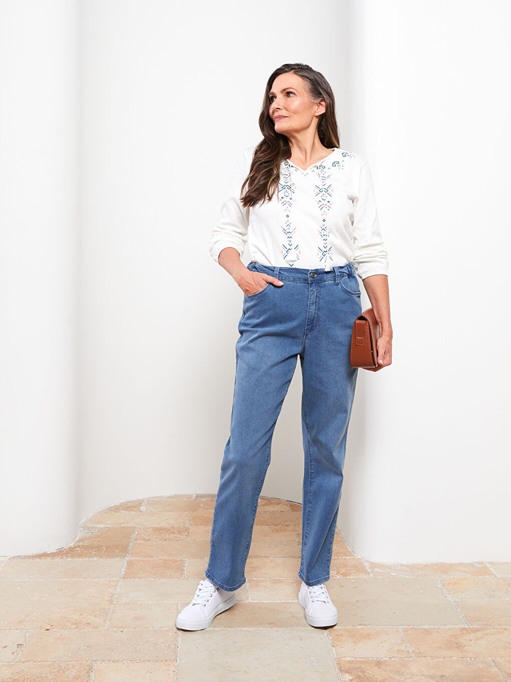 Bej Beli Lastikli Mercury Skinny Fit Düz Cep Detaylı Kadın Jean Pantolon-1