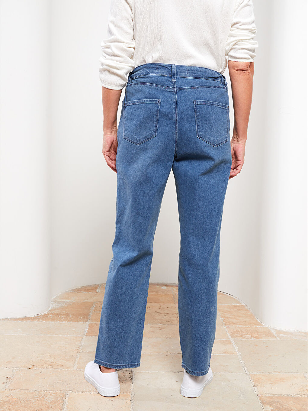 Bej Beli Lastikli Mercury Skinny Fit Düz Cep Detaylı Kadın Jean Pantolon-4