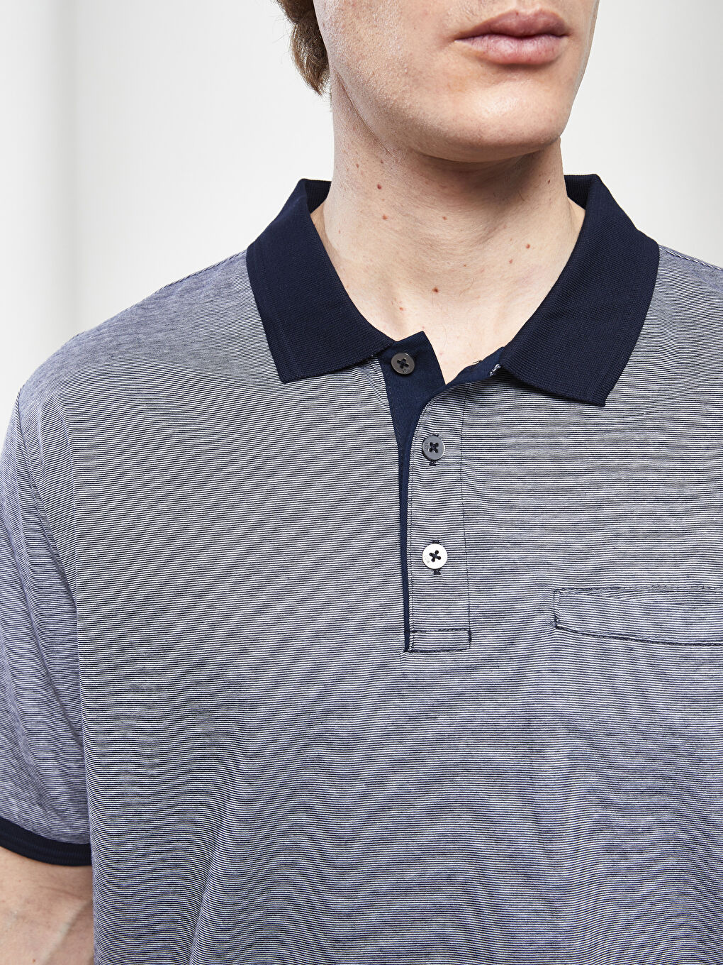 Lacivert Polo Yaka Kısa Kollu Erkek Merserize Tişört-3