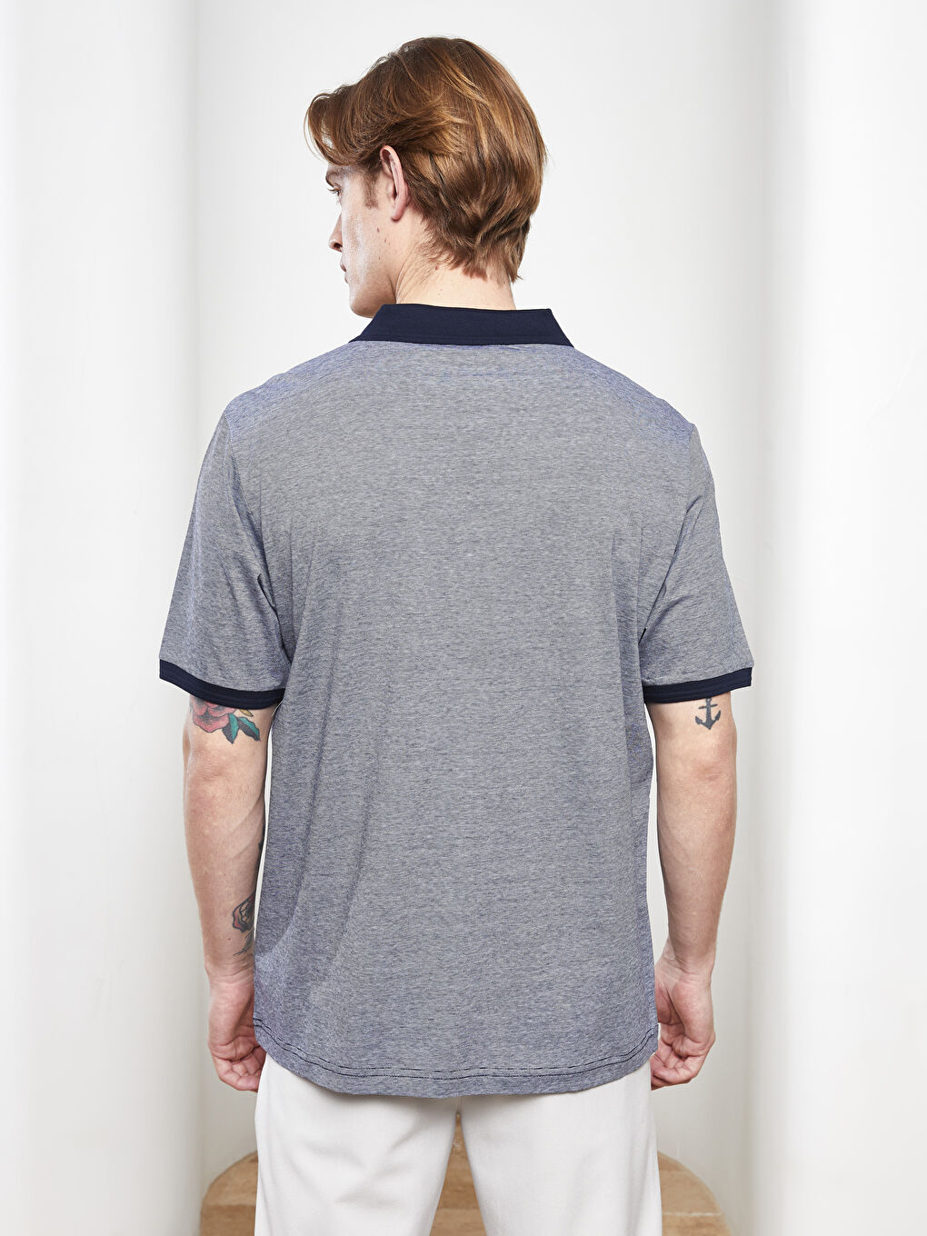 Lacivert Polo Yaka Kısa Kollu Erkek Merserize Tişört-4