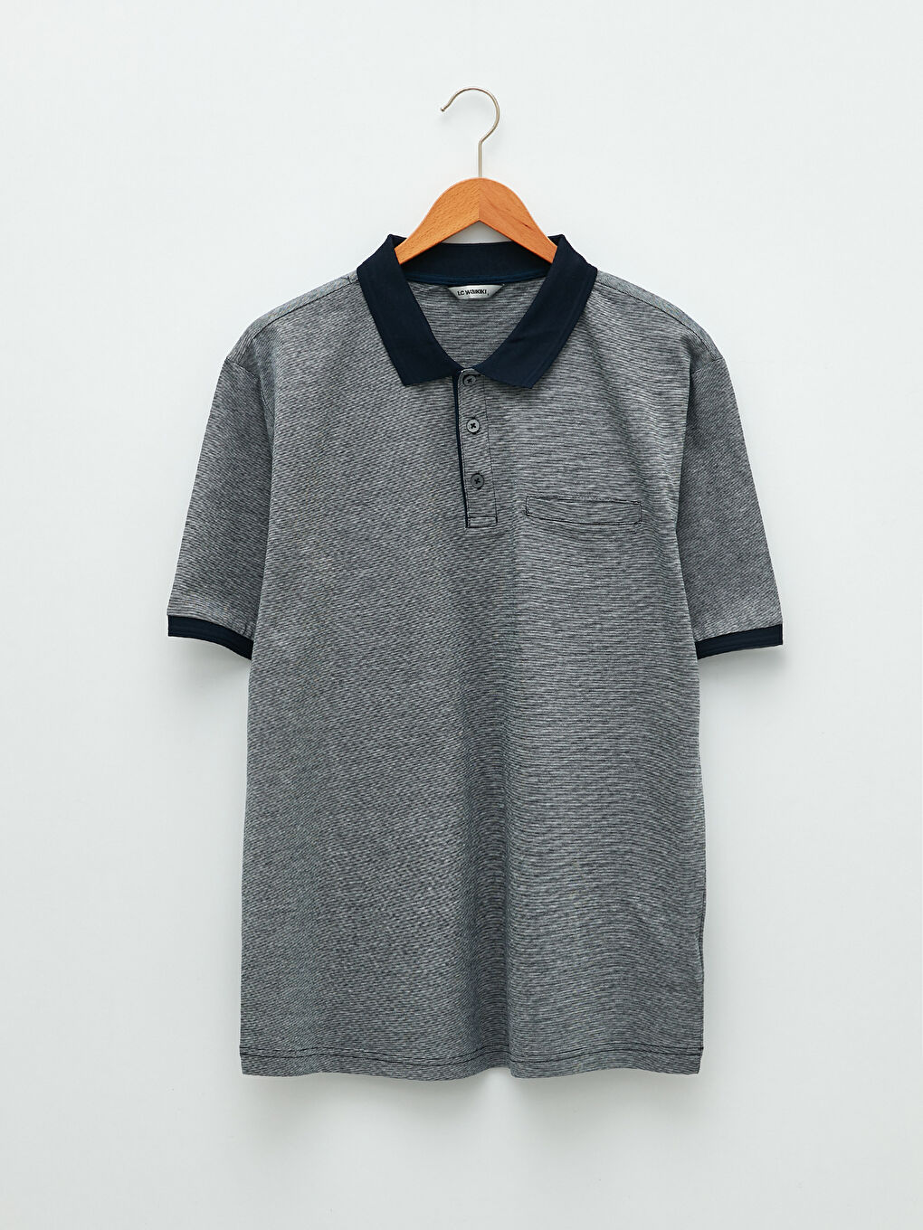 Lacivert Polo Yaka Kısa Kollu Erkek Merserize Tişört-5