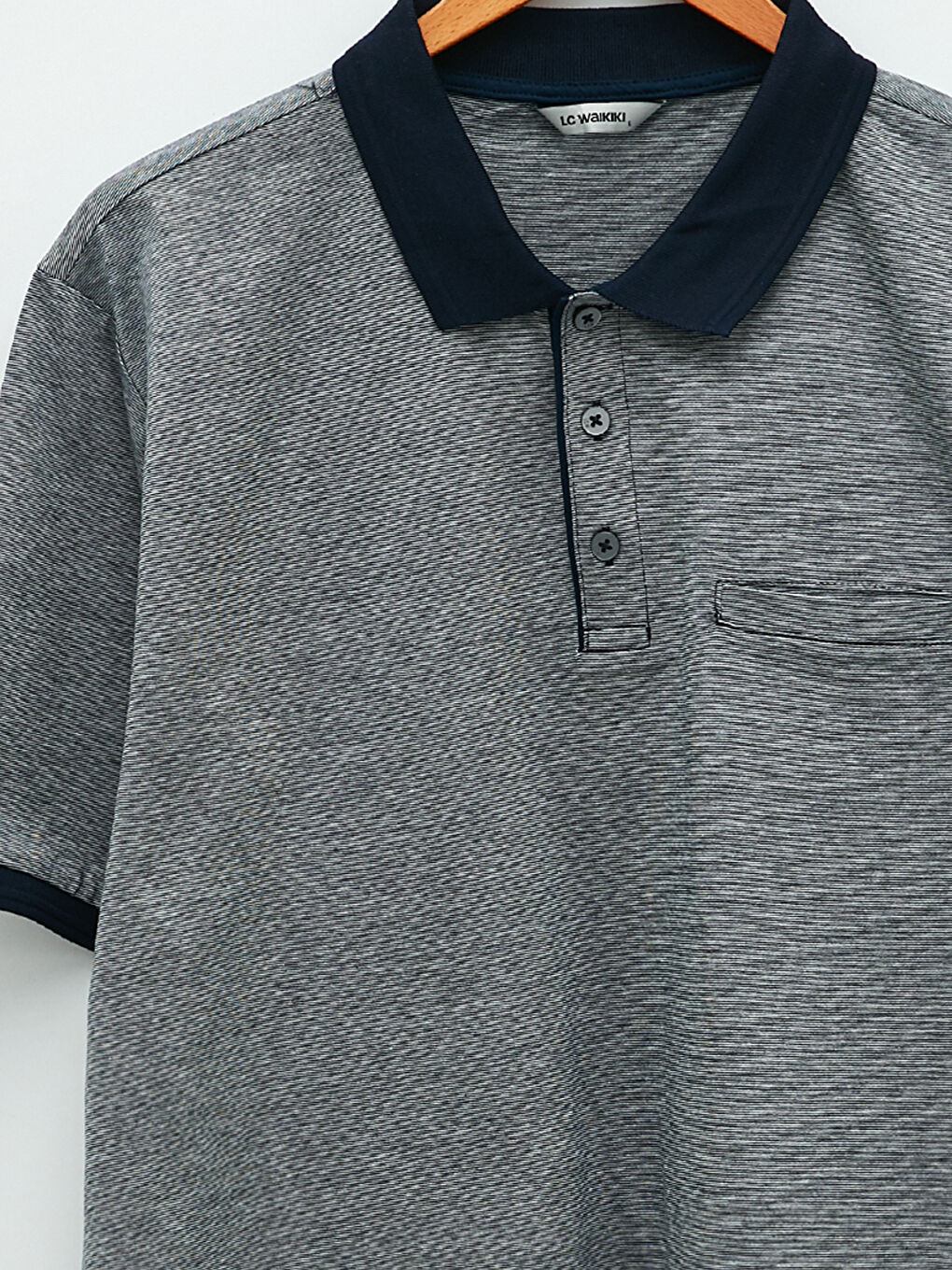 Lacivert Polo Yaka Kısa Kollu Erkek Merserize Tişört-7