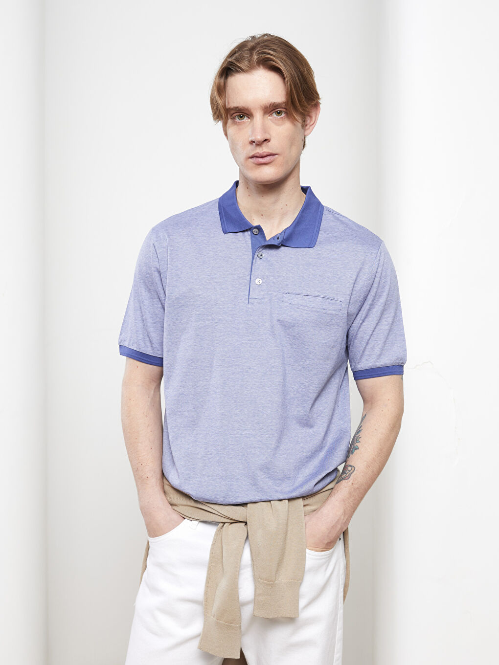 Polo Collar Short Sleeved Men's Mercerized T-Shirt-1