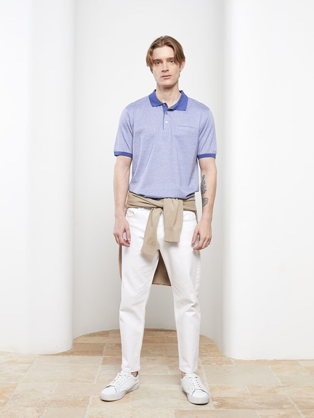 Polo Collar Short Sleeved Men's Mercerized T-Shirt-2