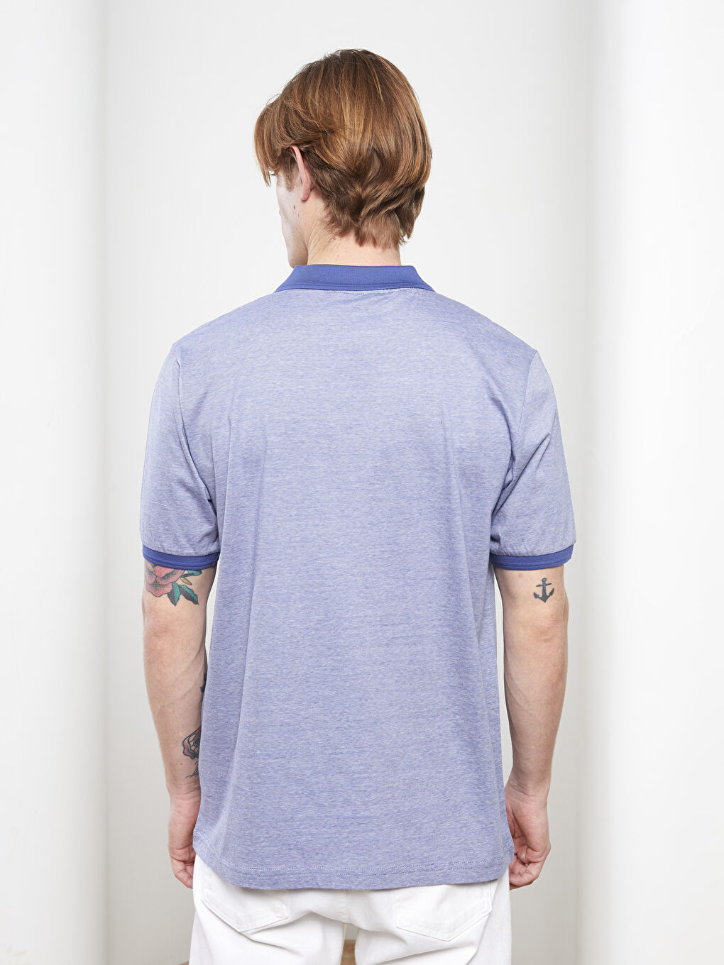 Polo Collar Short Sleeved Men's Mercerized T-Shirt-4