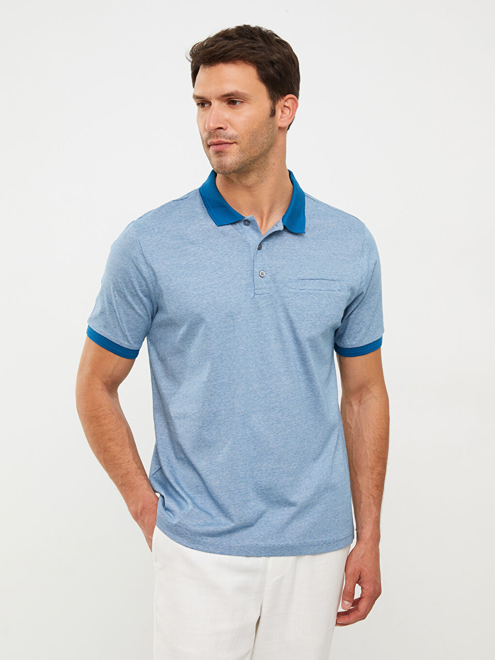 Petrol Polo Yaka Kısa Kollu Erkek Merserize Tişört