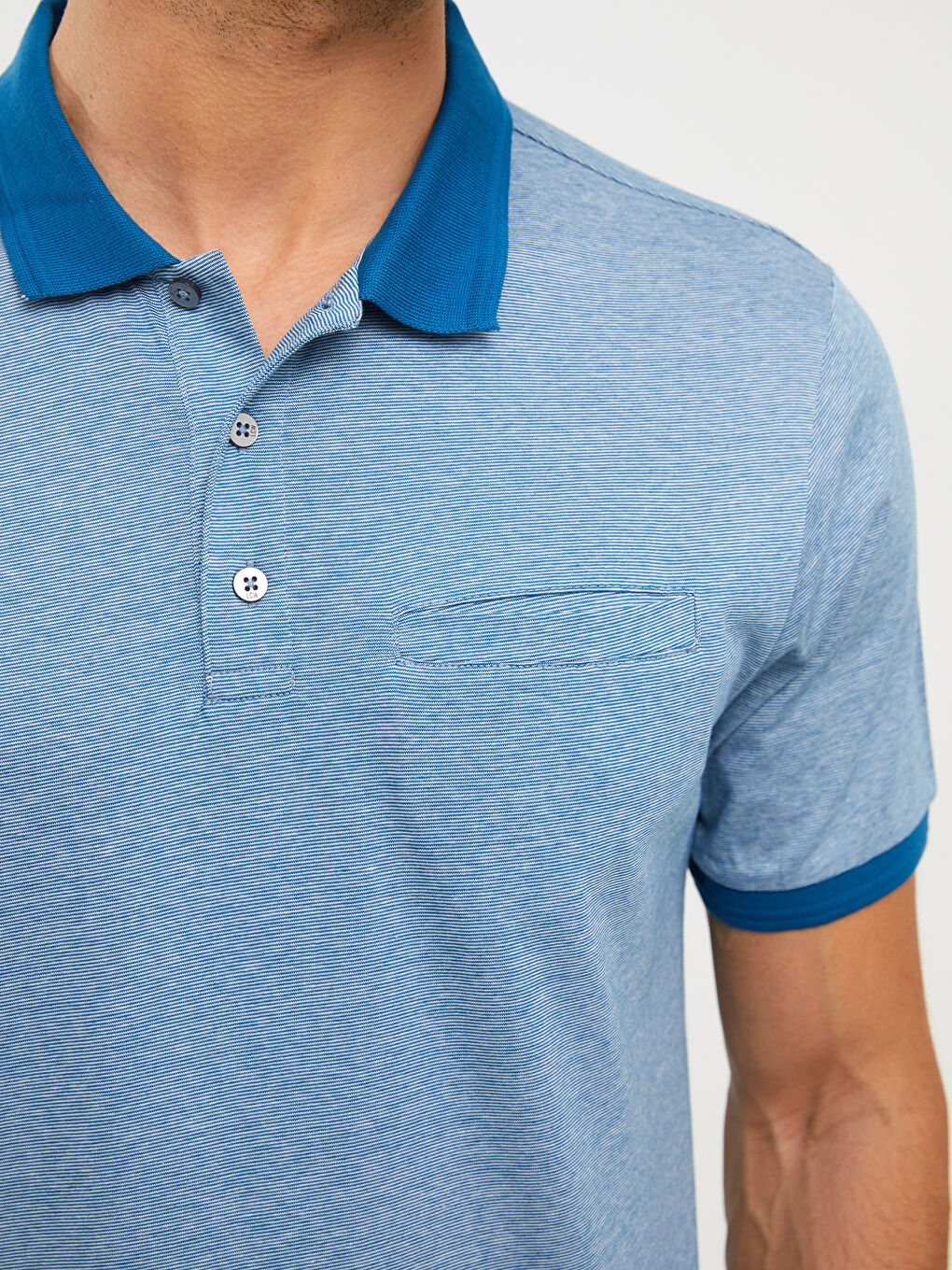 Petrol Polo Yaka Kısa Kollu Erkek Merserize Tişört-3