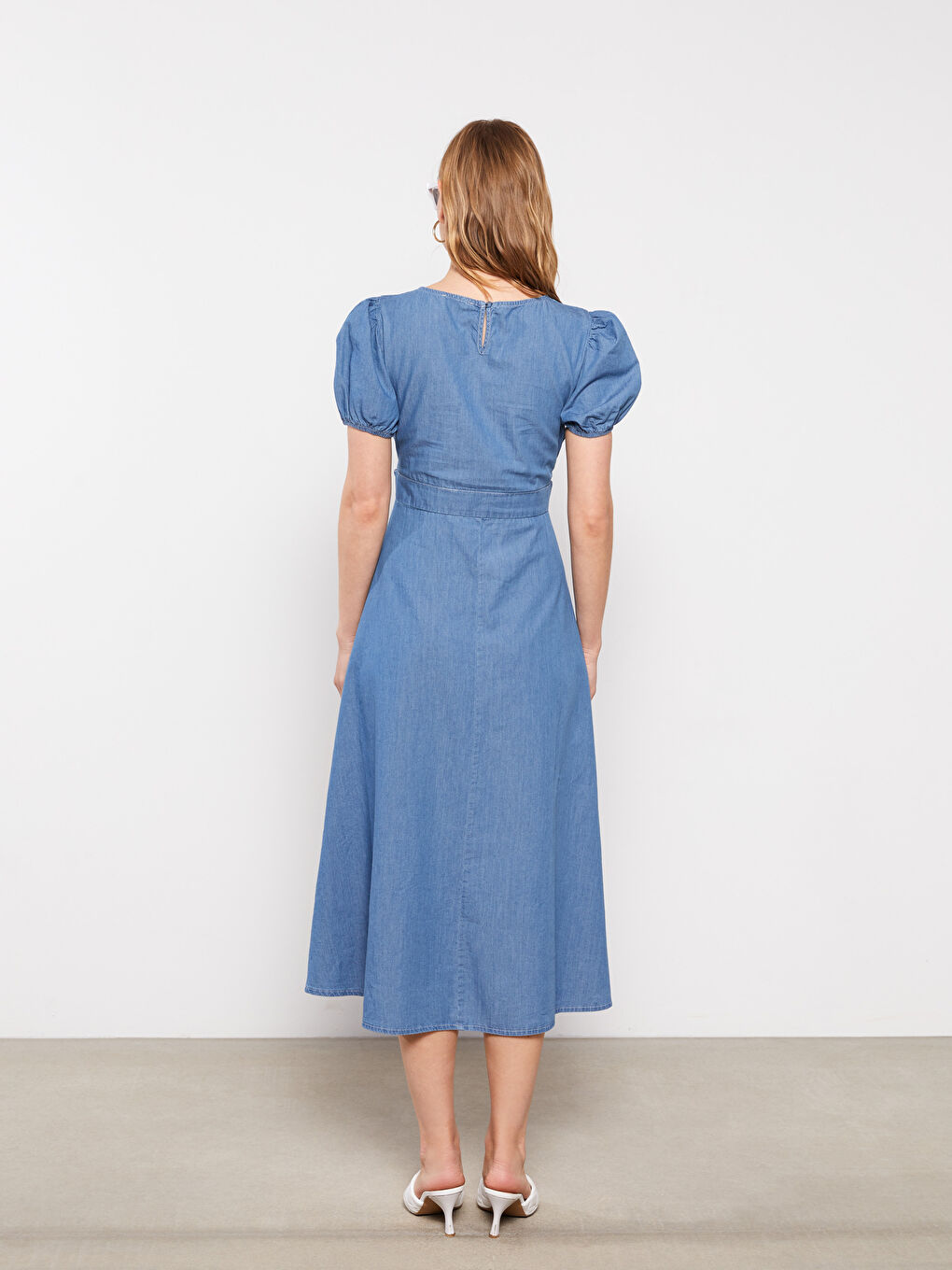 İndigo Bisiklet Yaka Düz Kısa Kollu Hamile Rodeo Jean Elbise-7