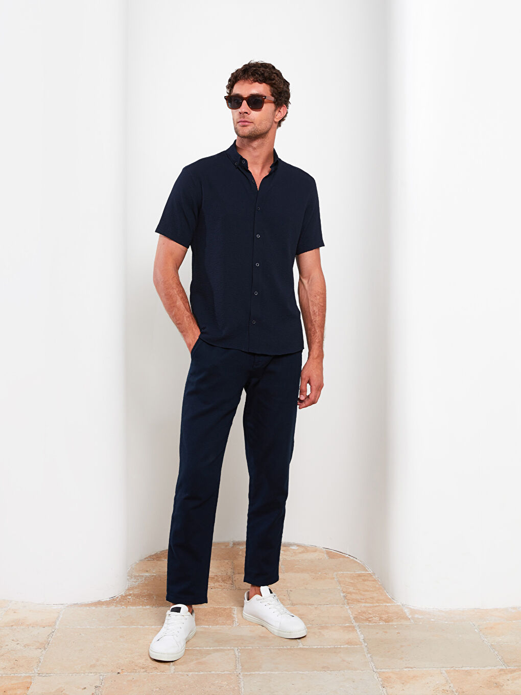 Lacivert Regular Fit Kısa Kollu Erkek Gömlek