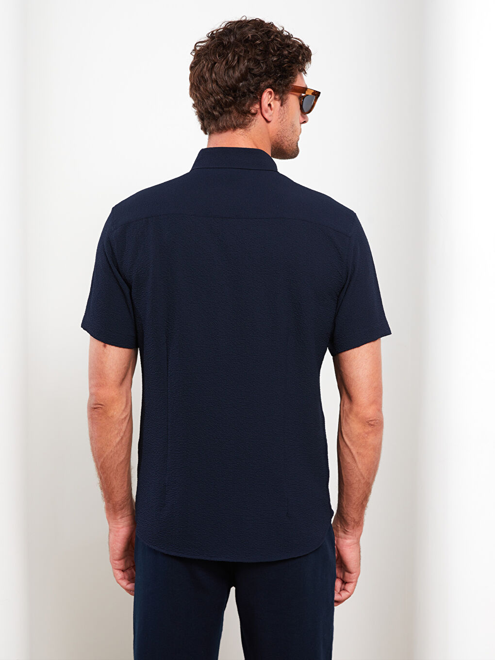 Lacivert Regular Fit Kısa Kollu Erkek Gömlek-4