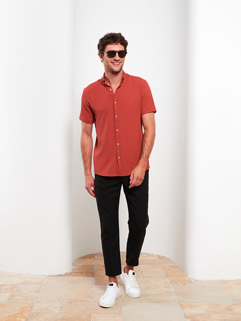 Kırmızı Regular Fit Kısa Kollu Erkek Gömlek-2