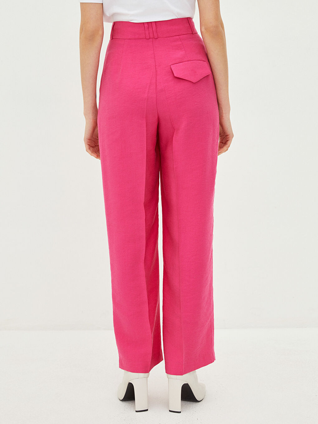 Fuşya Kadın Yüksek Bel Rahat Kalıp Düz Pantolon-3