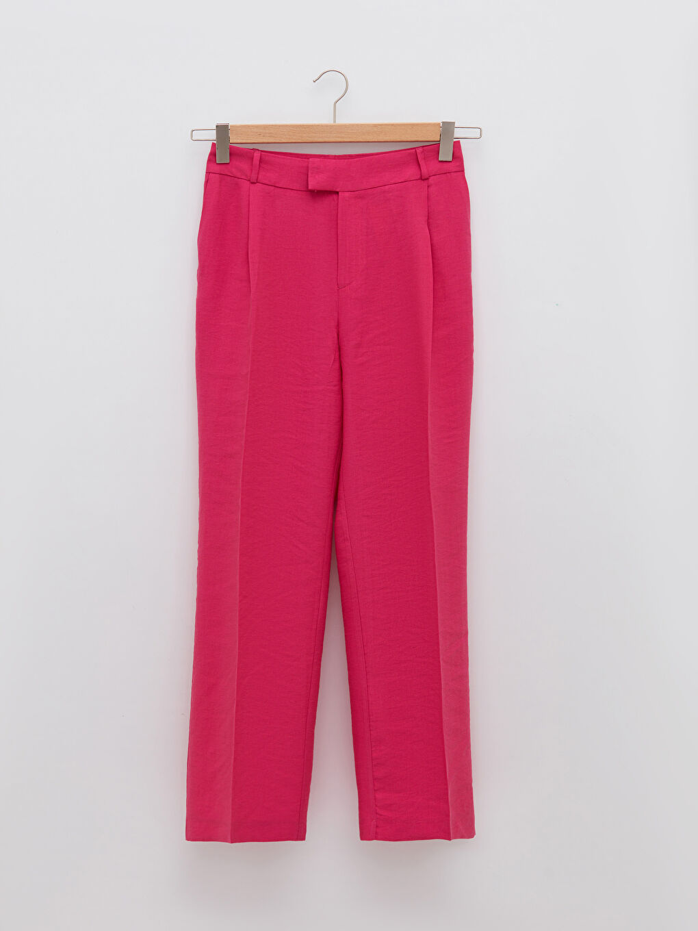 Fuşya Kadın Yüksek Bel Rahat Kalıp Düz Pantolon-5