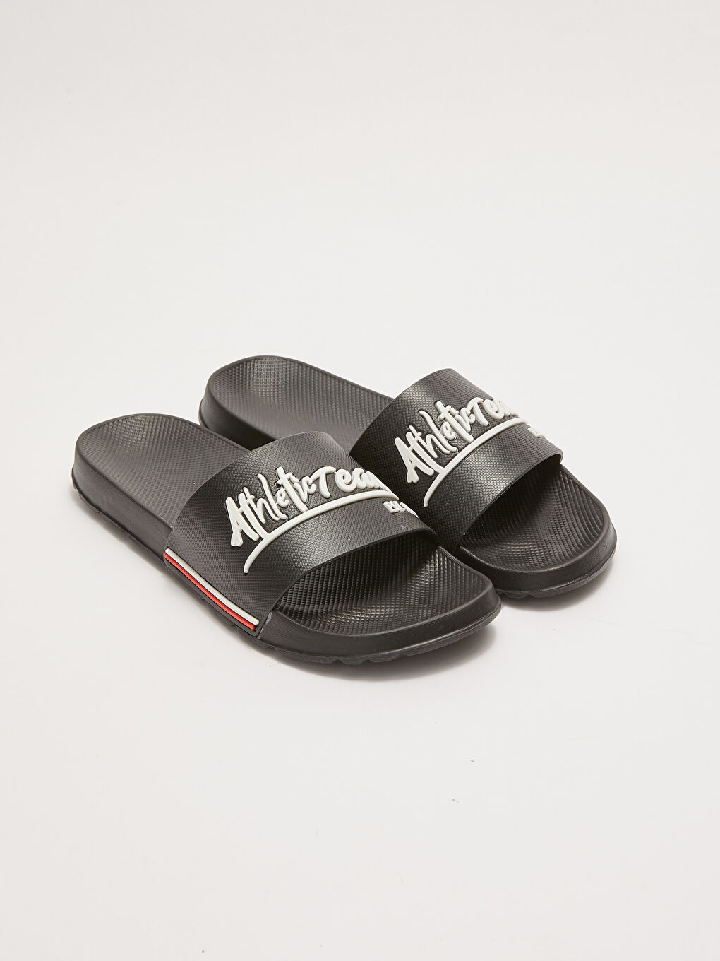 Siyah Yazı Baskılı Tek Bantlı Erkek Terlik