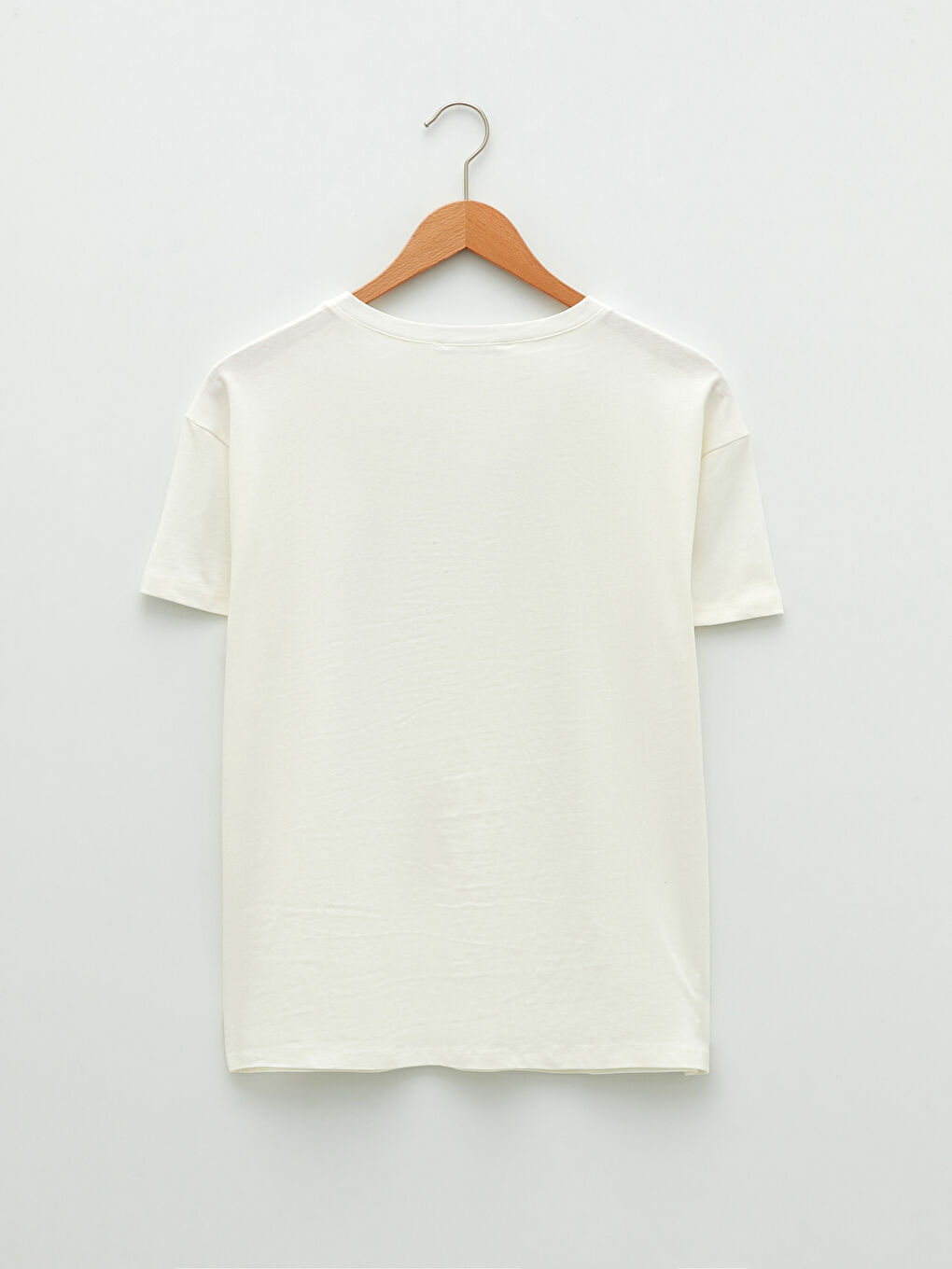 Ekru Bisiklet Yaka Baskılı Kısa Kollu Pamuklu Kadın Tişört-6