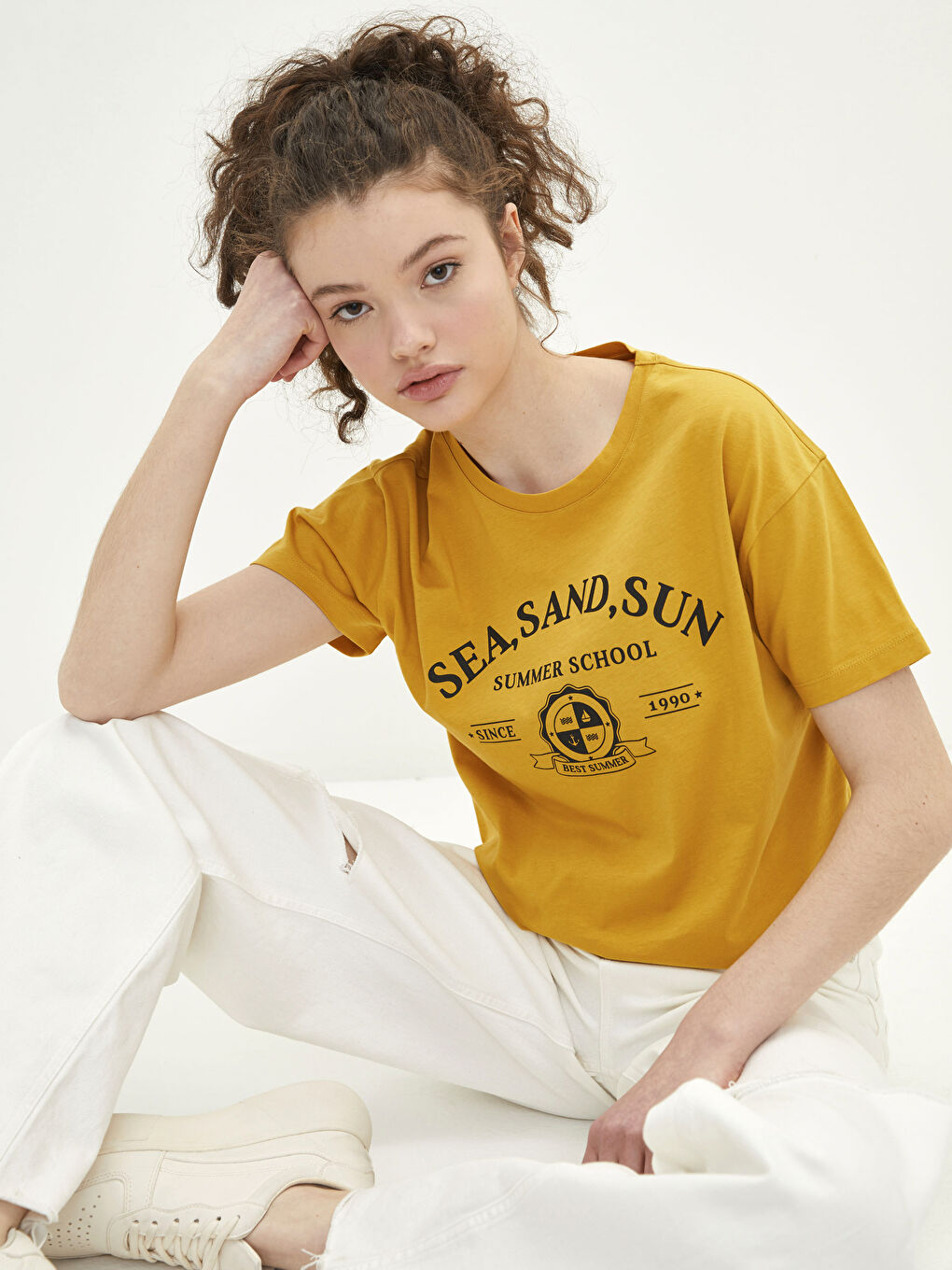 Crew Neck Printed Short Sleeve Cotton Women's T-shirt-1