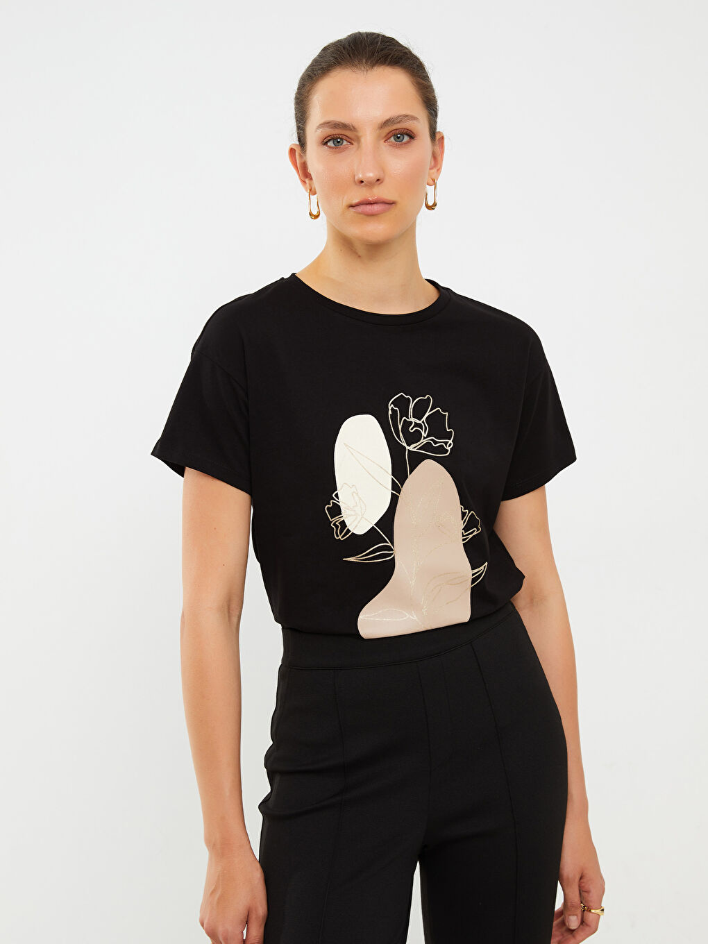 Crew Neck Printed Short Sleeve Women's T-Shirt-1