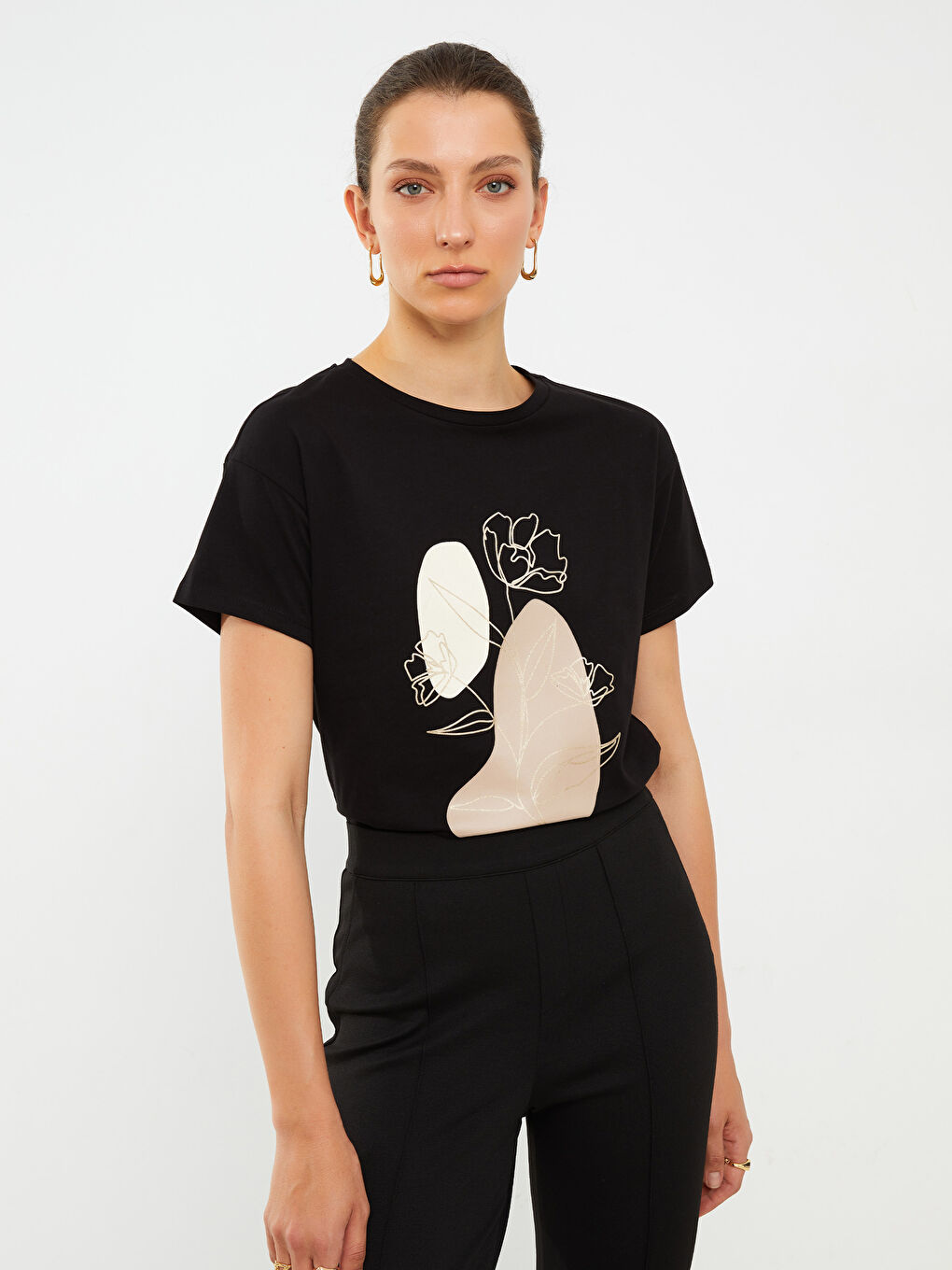 Crew Neck Printed Short Sleeve Women's T-Shirt-2