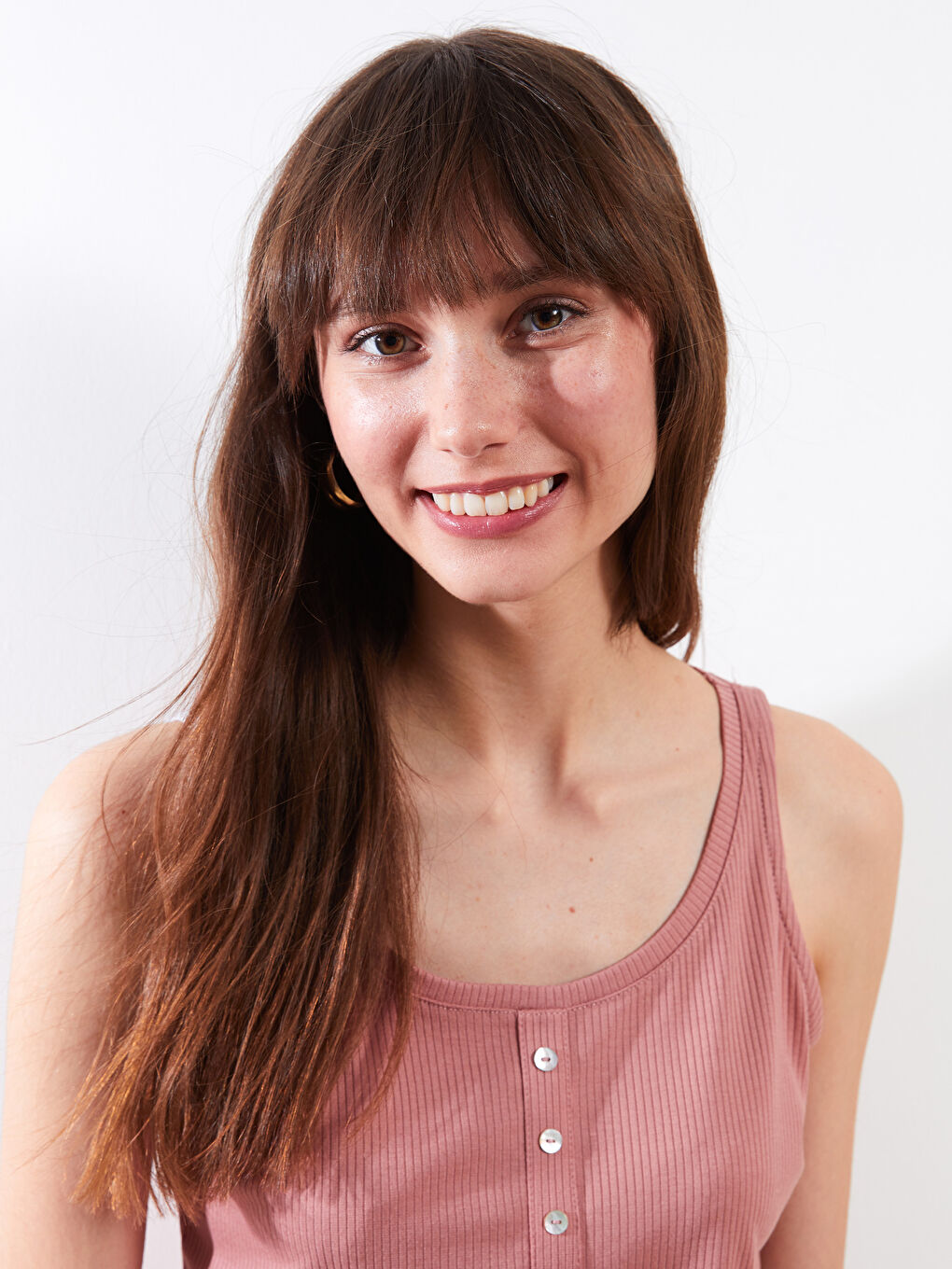 Pembe Kadın U Yaka Düz Kolsuz Atlet-2