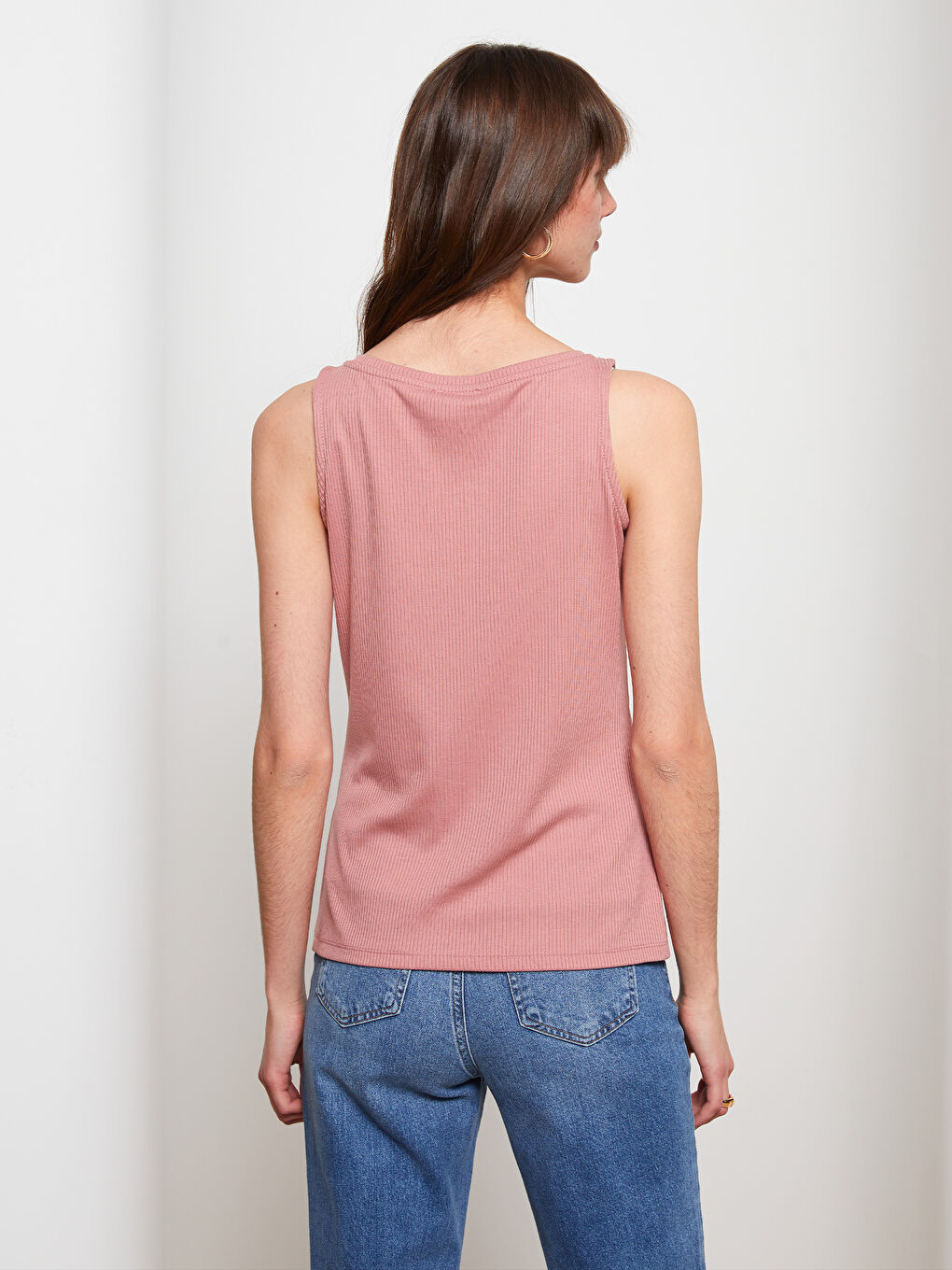 Pembe Kadın U Yaka Düz Kolsuz Atlet-4