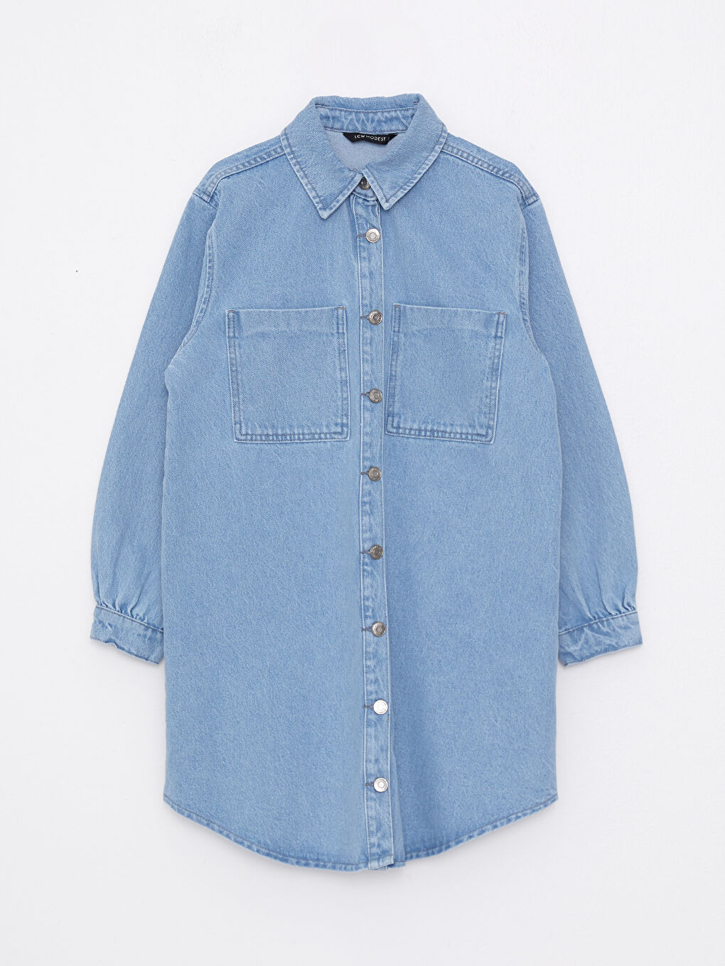 Collared Neck Plain Long Sleeve Women's Denim Tunic-4