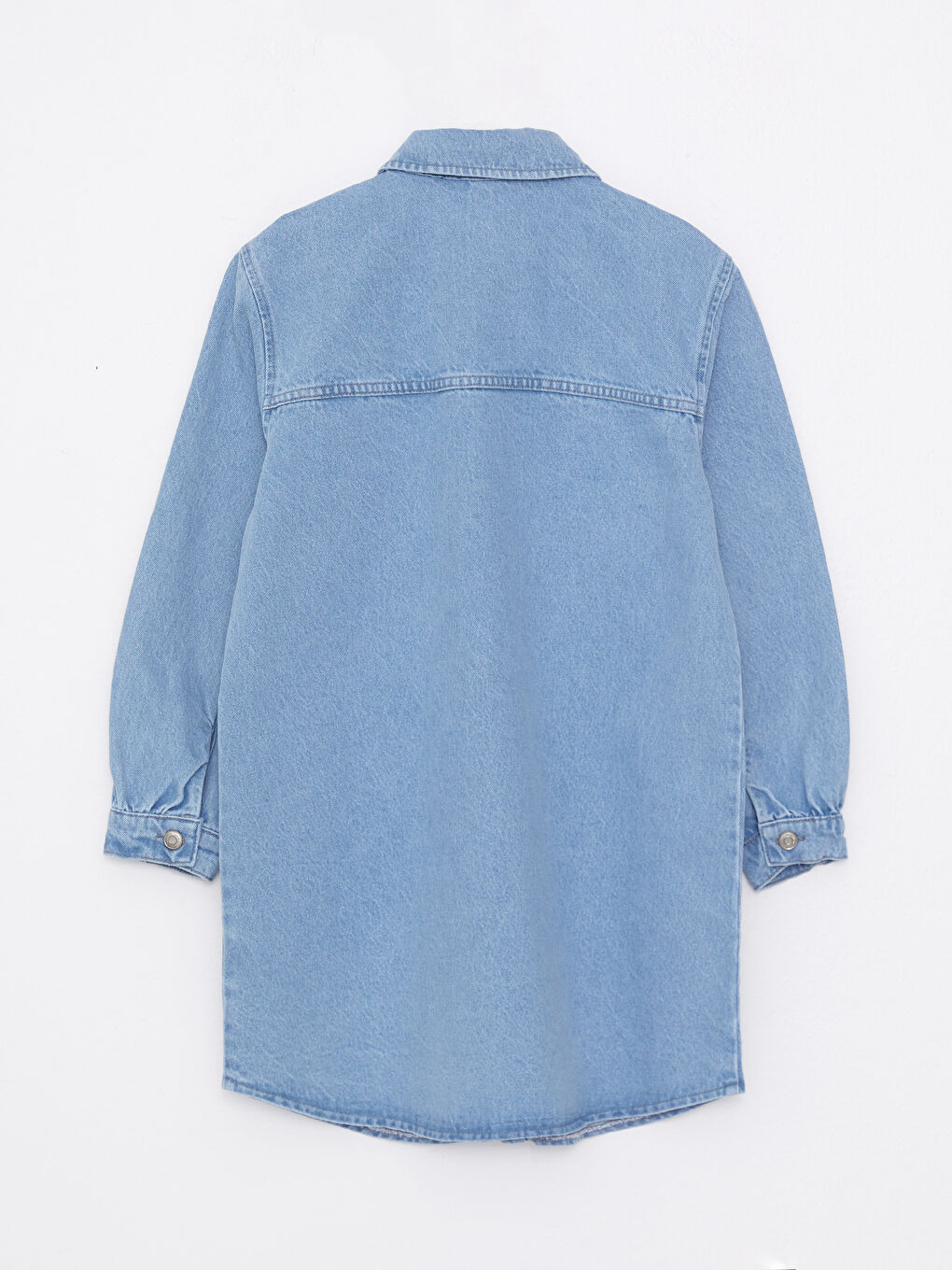 Collared Neck Plain Long Sleeve Women's Denim Tunic-5