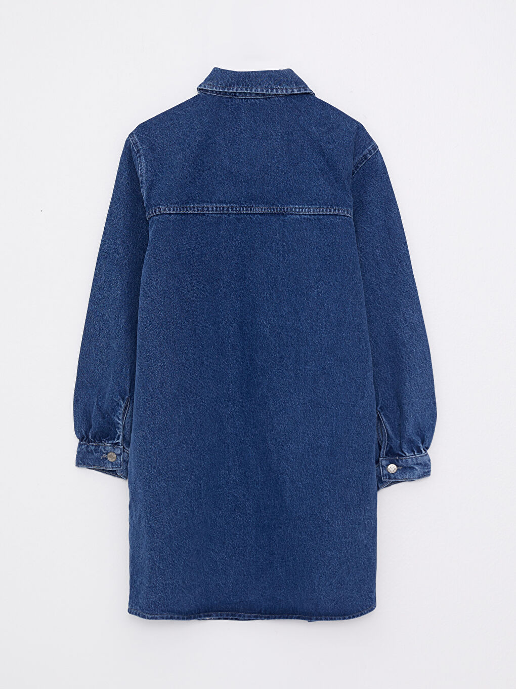 İndigo Gömlek Yaka Düz Uzun Kollu Kadın Jean Tunik-6