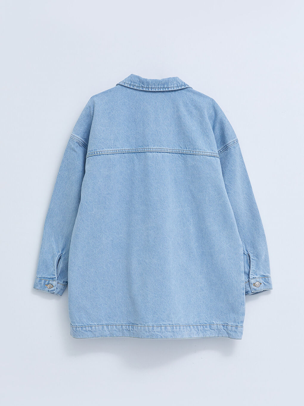 İndigo Gömlek Yaka Mickey Mouse Baskılı Uzun Kollu Kadın Rodeo Jean Ceket-6