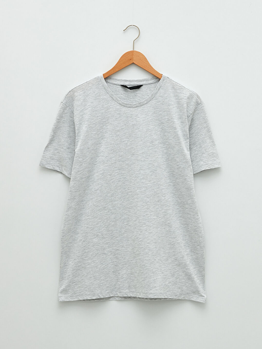 Gri Bisiklet Yaka Kısa Kollu Basic Penye Erkek Tişört-5