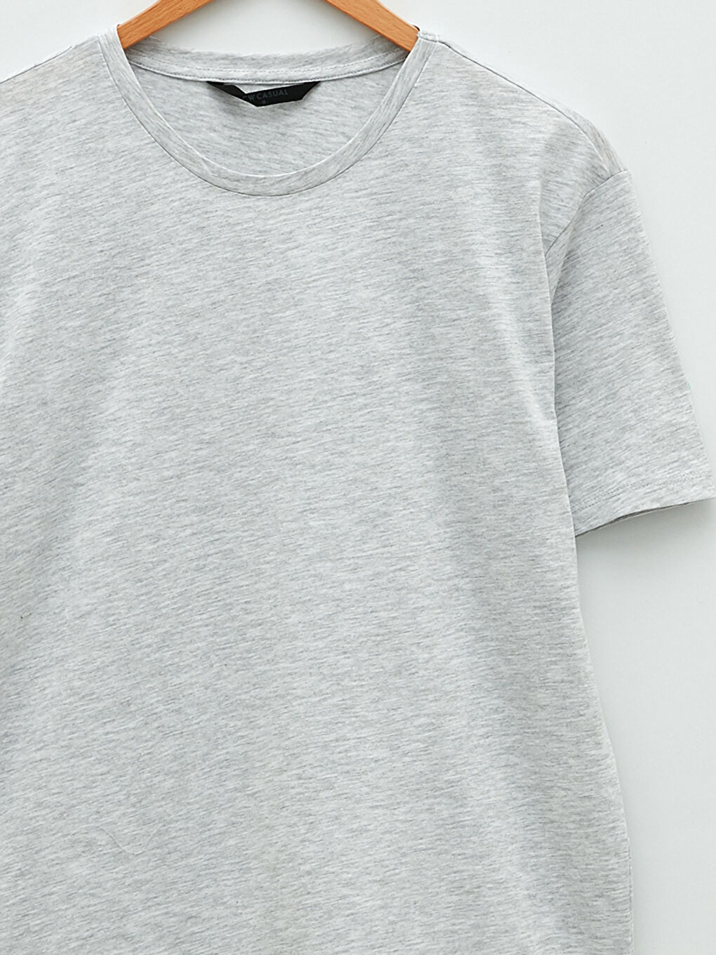 Gri Bisiklet Yaka Kısa Kollu Basic Penye Erkek Tişört-7