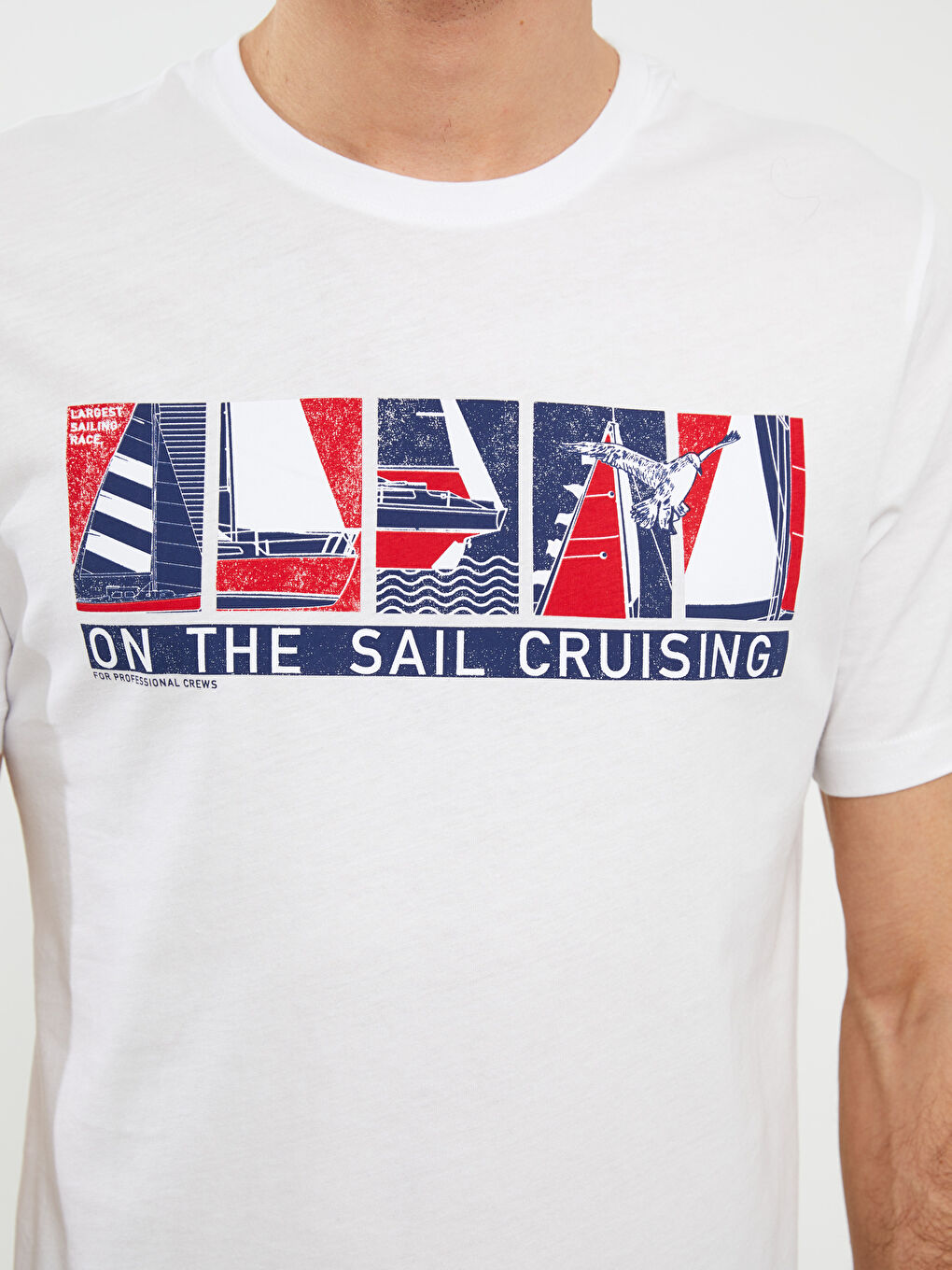 Beyaz Bisiklet Yaka Kısa Kollu Baskılı Penye Erkek Tişört-3