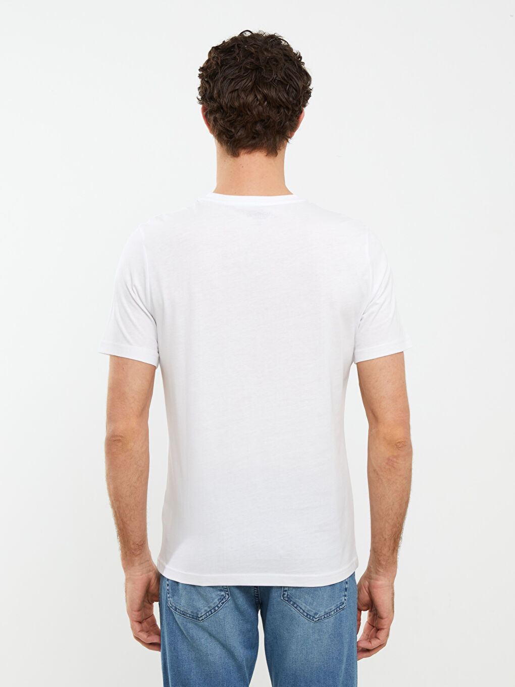Beyaz Bisiklet Yaka Kısa Kollu Baskılı Penye Erkek Tişört-4