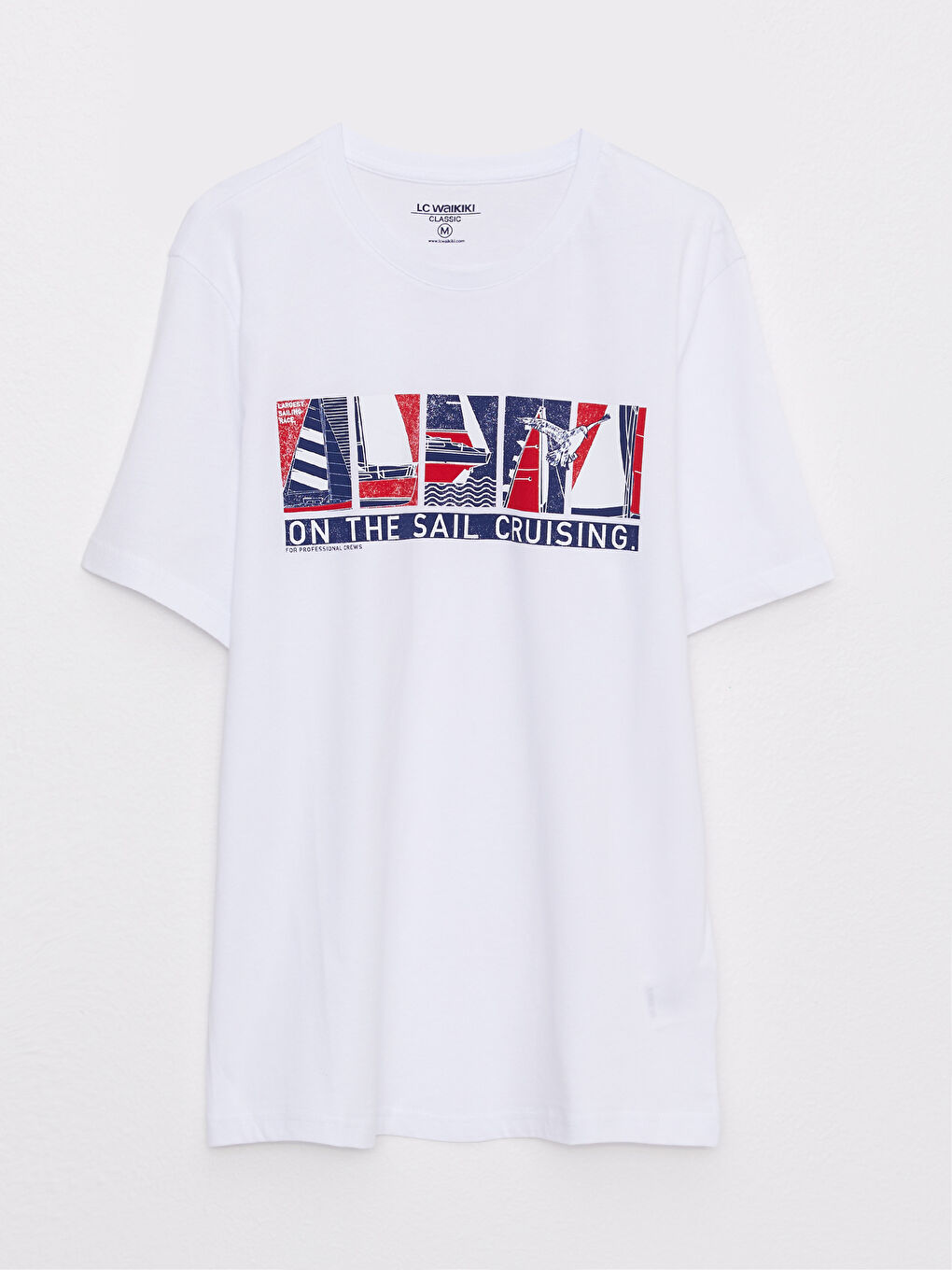 Beyaz Bisiklet Yaka Kısa Kollu Baskılı Penye Erkek Tişört-5